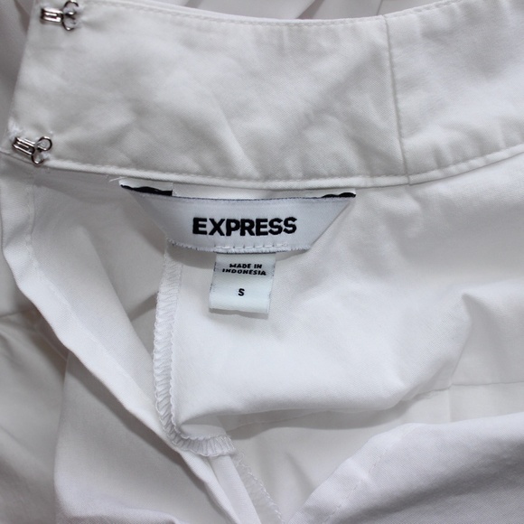 Express Cropped Tie Front Padded Shoulder Top (White) Size S - Picture 6 of 7